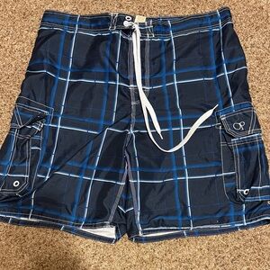 OP Navy and White Plaid Swim Shorts